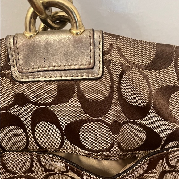 Coach Brown Signature Tote with Gold-Tone Turnlock - Picture 4 of 12